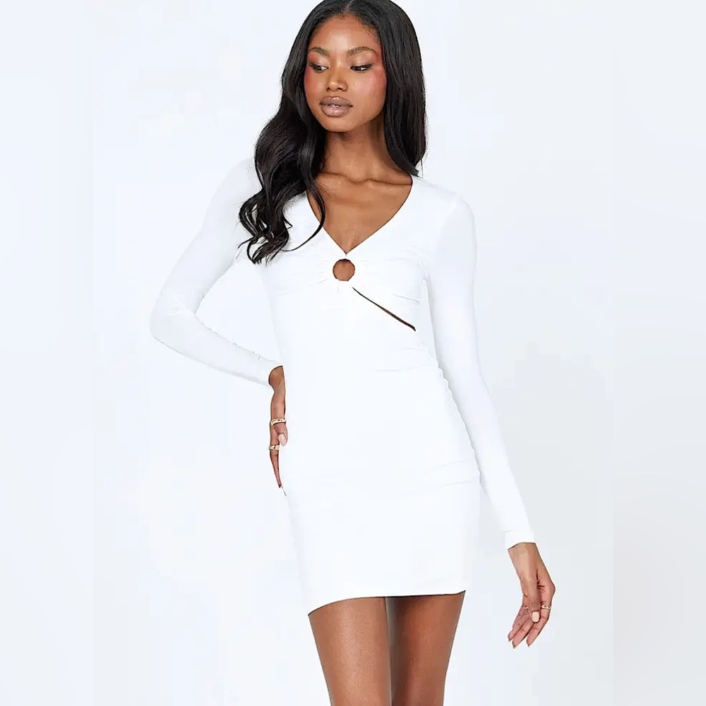 👑 PRINCESS POLLY White Long-Sleeved Keyhole Mini Dress. US 4. Great Condition!